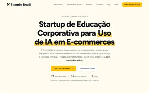 Página inicial do site EcomIA Brasil, capturada em 20/10/2026